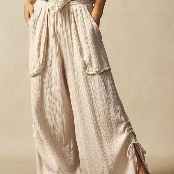 Apricot Women's Casual Woven Loose Wide-Leg Wash Pants - Picture 1 of 6